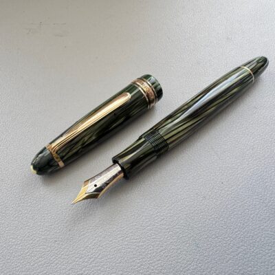 1950s Montblanc Celluloid  Green Striated Piston Fill Fountain Pen | 14C Gold  Fine Semi-Flex Nib