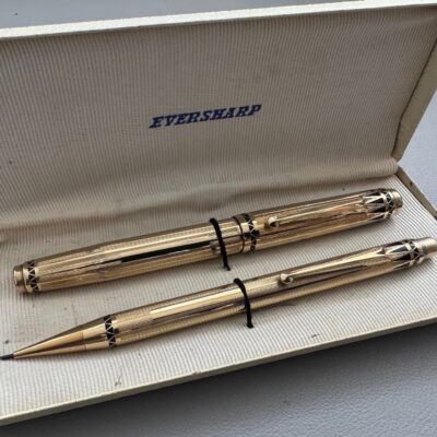 Wahl Eversharp Coronet Gold Filled Lever Fill Fountain Pen And Pencil Set C1937 Black Stone | Medium Nib