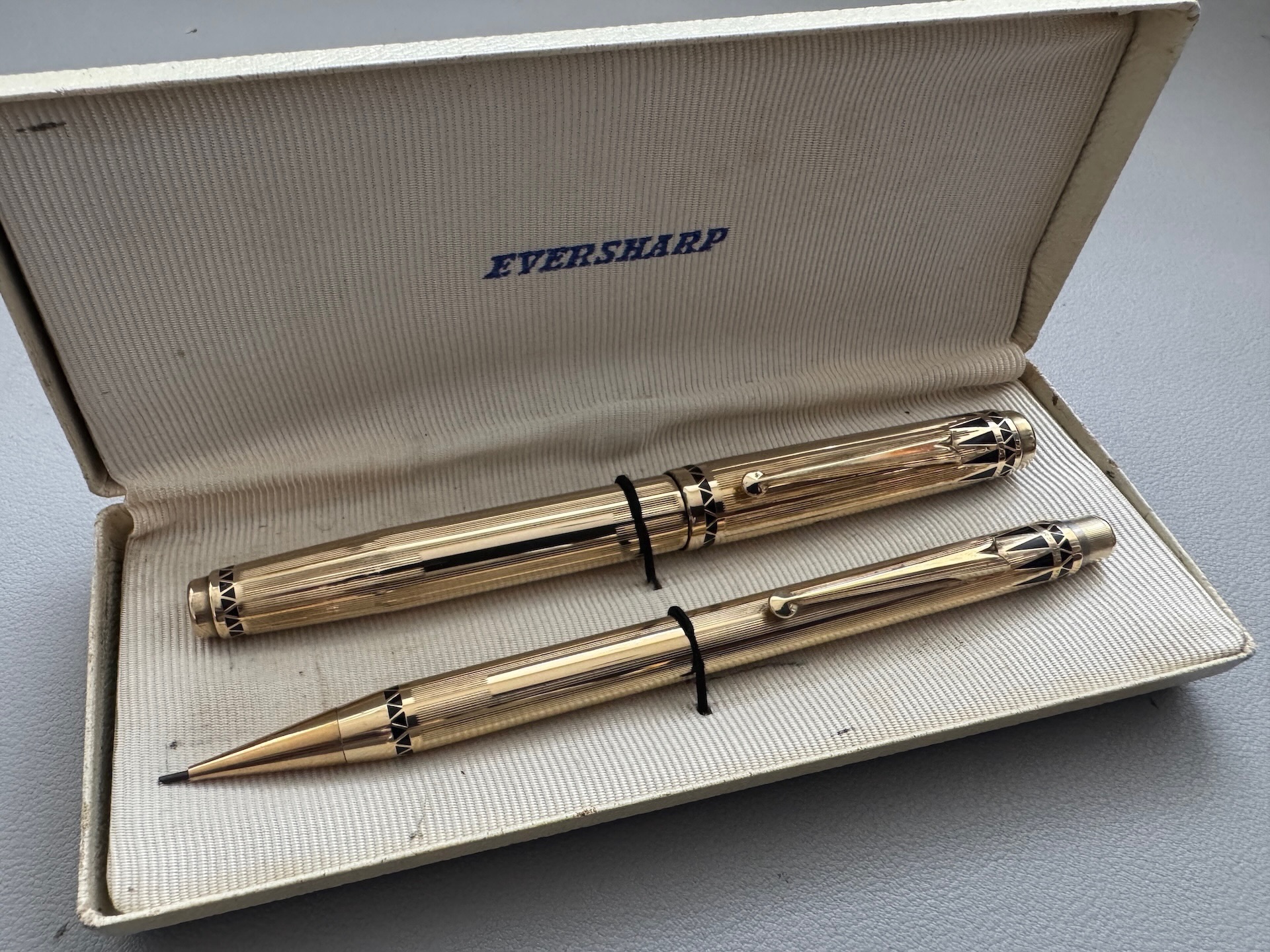 Wahl Eversharp Coronet Gold Filled Lever Fill Fountain Pen And Pencil Set C1937 Black Stone | Medium Nib
