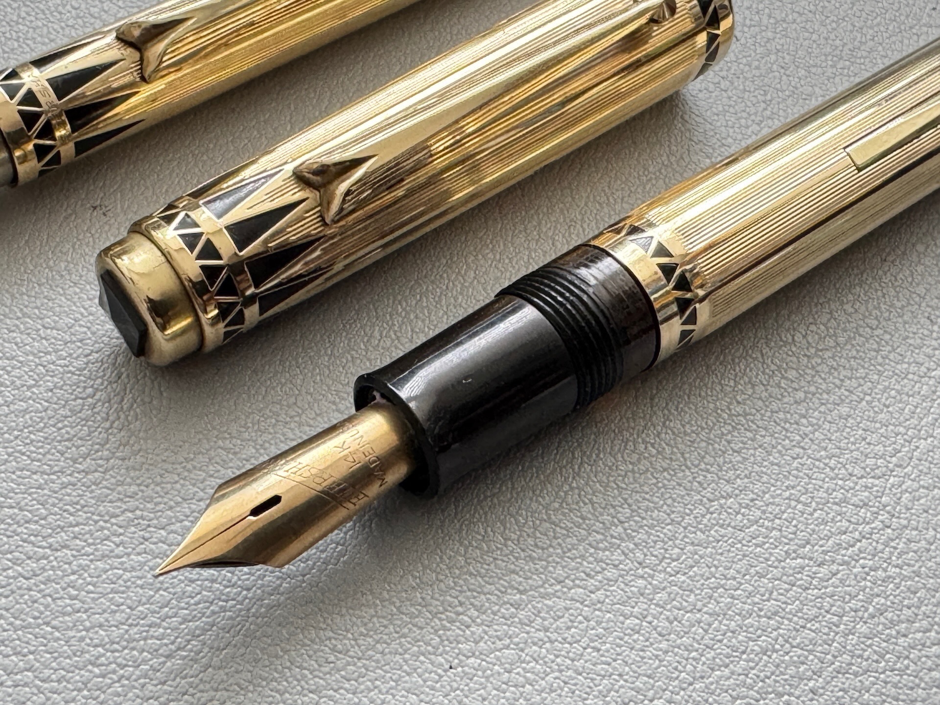 Wahl Eversharp Coronet Gold Filled Lever Fill Fountain Pen And Pencil Set C1937 Black Stone | Medium Nib - Image 5