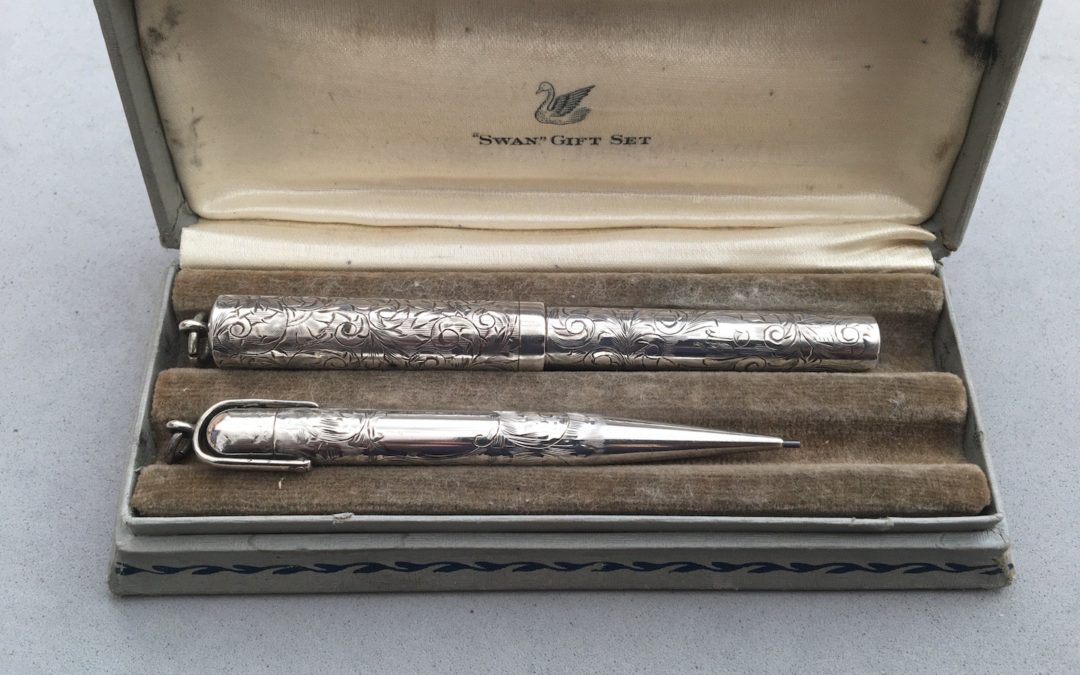 Swan MabieTodd Hand Engraved  Sterling Silver  Pen and Pencil Set | Fine Semi Flex Nib