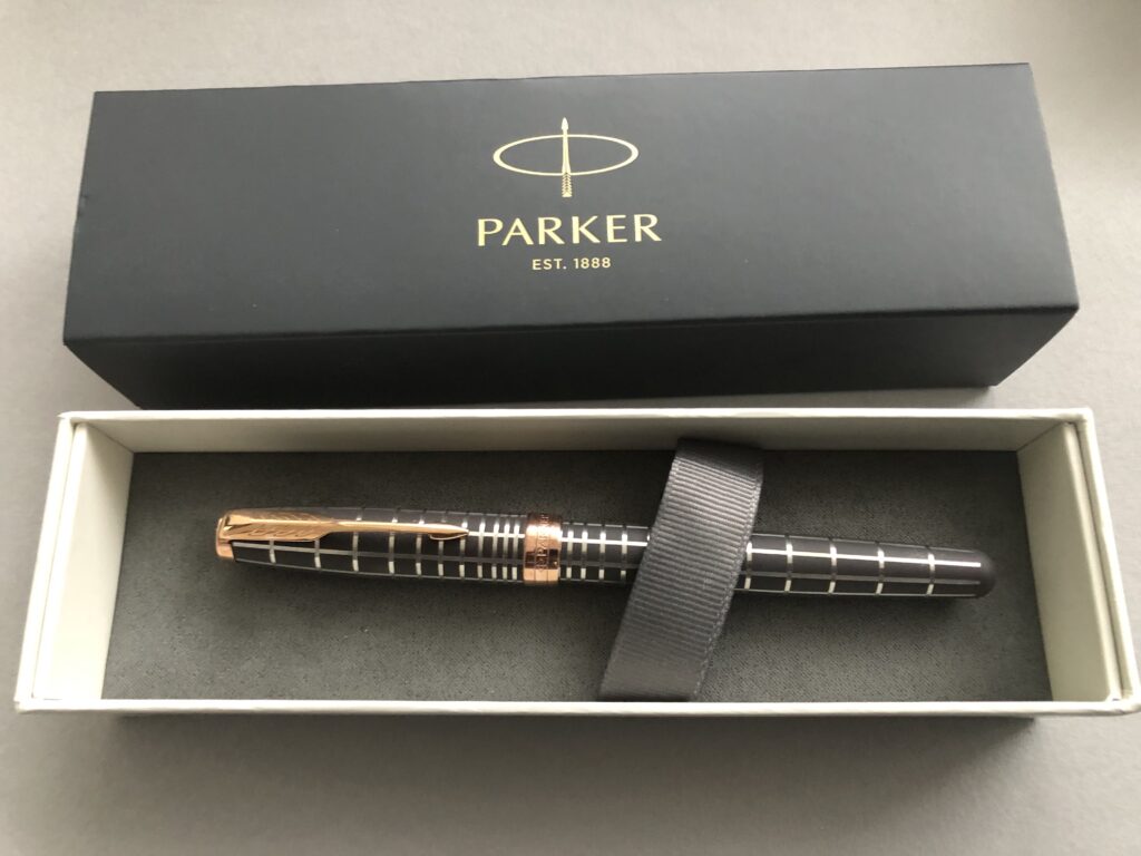 Stylo Roller Parker Sonnet Premier - Caoutchouc Brun, Plaqué Or Rose 18K - Neuf Sans Boîte