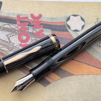 Rare Montblanc 128PL Platinum Celluloid Push Filler Fountain Pen | Broad Nib