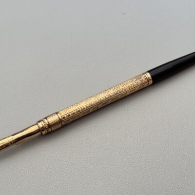 Late 1890s  Mabie Todd & Co Sliding Gold Plated And Ebony Wood Dip Pen | 14CT Gold N05 Flexible nib