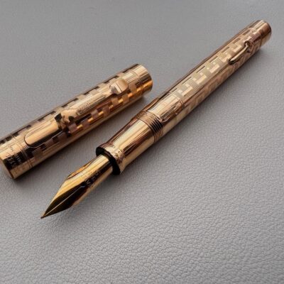 Wahl Mid 1920s Gold Filled Greek Key Pattern Lever Fill Fountain Pen | 14CT Gold Nib