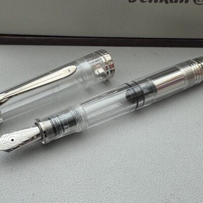Pelikan Souveran M805 Demonstrator Fountain Pen |  English Engravings | Double Broad Nib